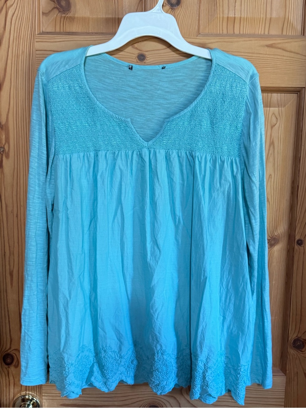 Light Blue Women's Long-Sleeve Peasant Top